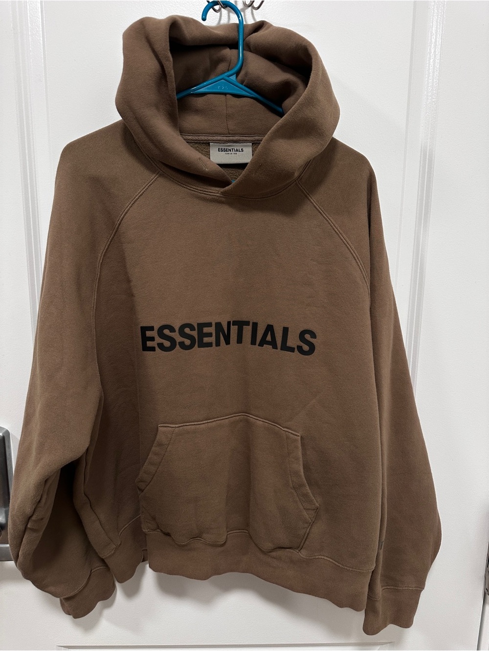 ESSENTIALS Brown Pullover Hoodie with Front Logo Medium